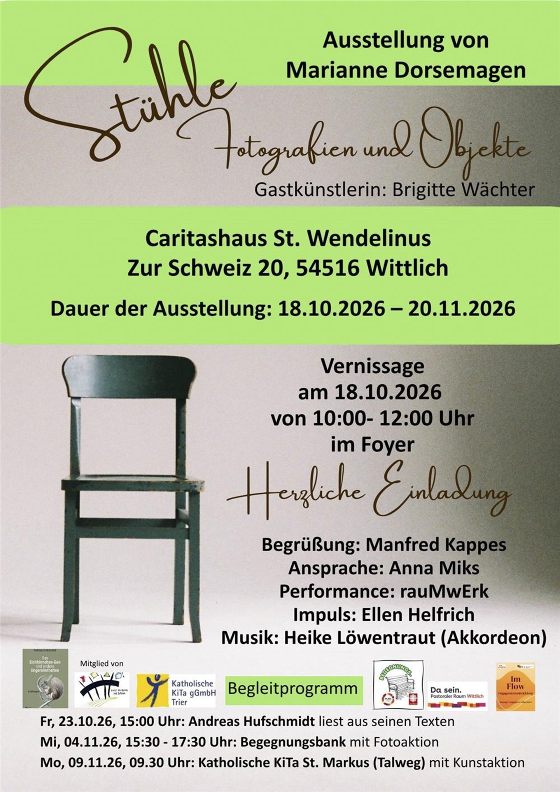 Plakat zur Ausstellung Stühle vom 18. Oktober bis zum 20. November 2026 im Caritashaus St. Wendelinus in Wittlich